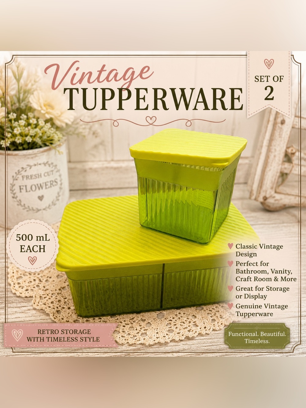 Tupperware Lime Green Square Storage Set